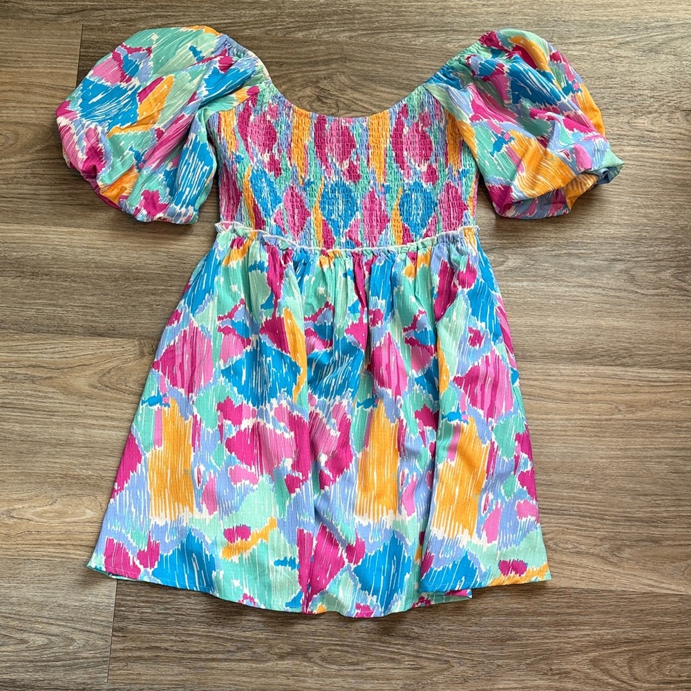 Peach Love Colorful Dress with Puff Sleeves